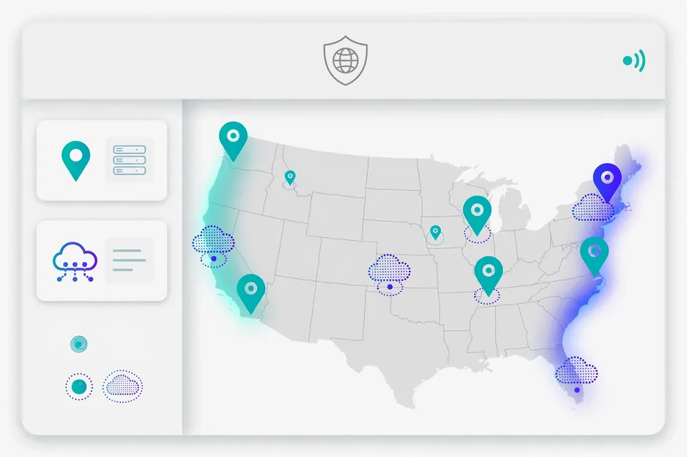 VPN with USA servers map showing USA VPN locations for PC and mobile apps