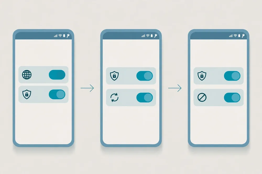 Enabling Always-on VPN and Block connections without VPN in Android settings to verify a free VPN connection