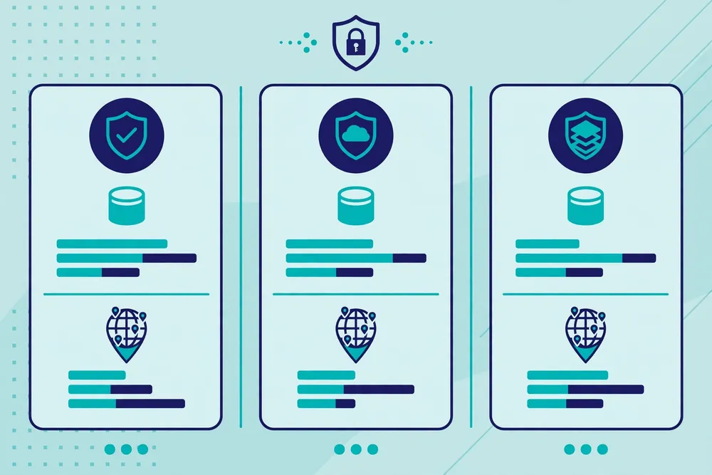Free VPN with USA server data limits and country selection compared side by side