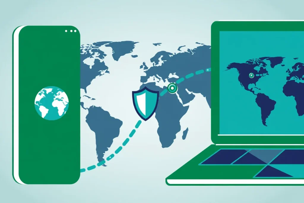 Free USA VPN connection from Pakistan to a United States server illustrated on a world map