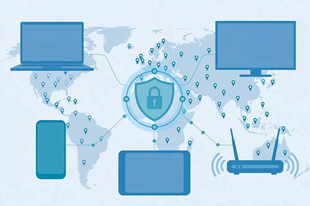 Surfshark unlimited simultaneous connections across phone laptop TV and router with servers in 100 countries