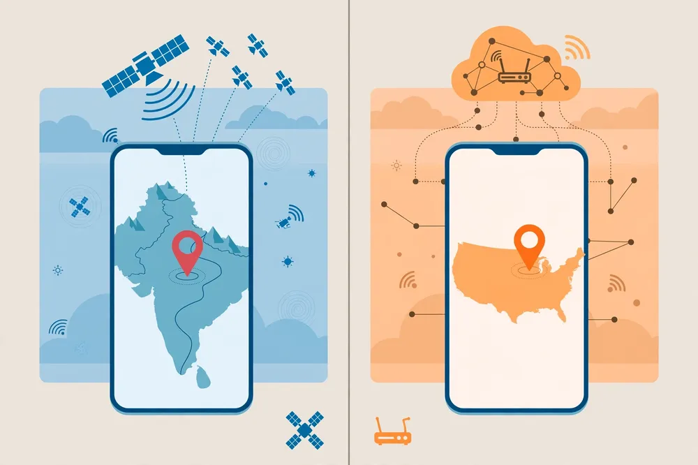 Difference between device GPS location in Pakistan and a USA IP address from a VPN