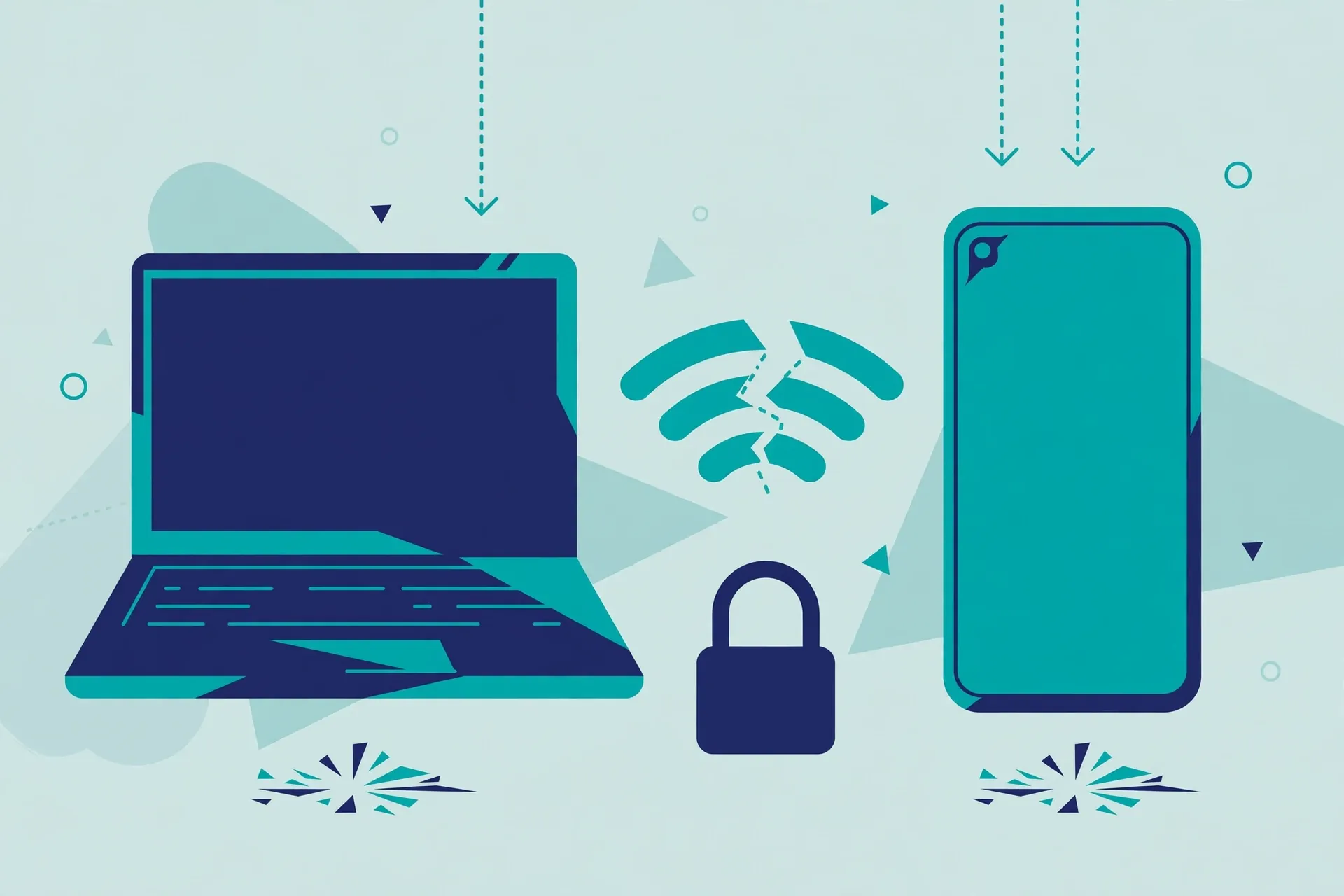 Illustration of a laptop and phone with a broken Wi-Fi signal representing a controlled connection drop test